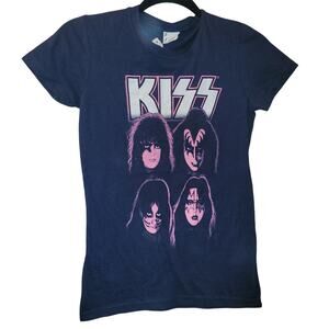 Womens Kiss Band Band Members Faces Pink & Black Bay Island Sportswear Size S